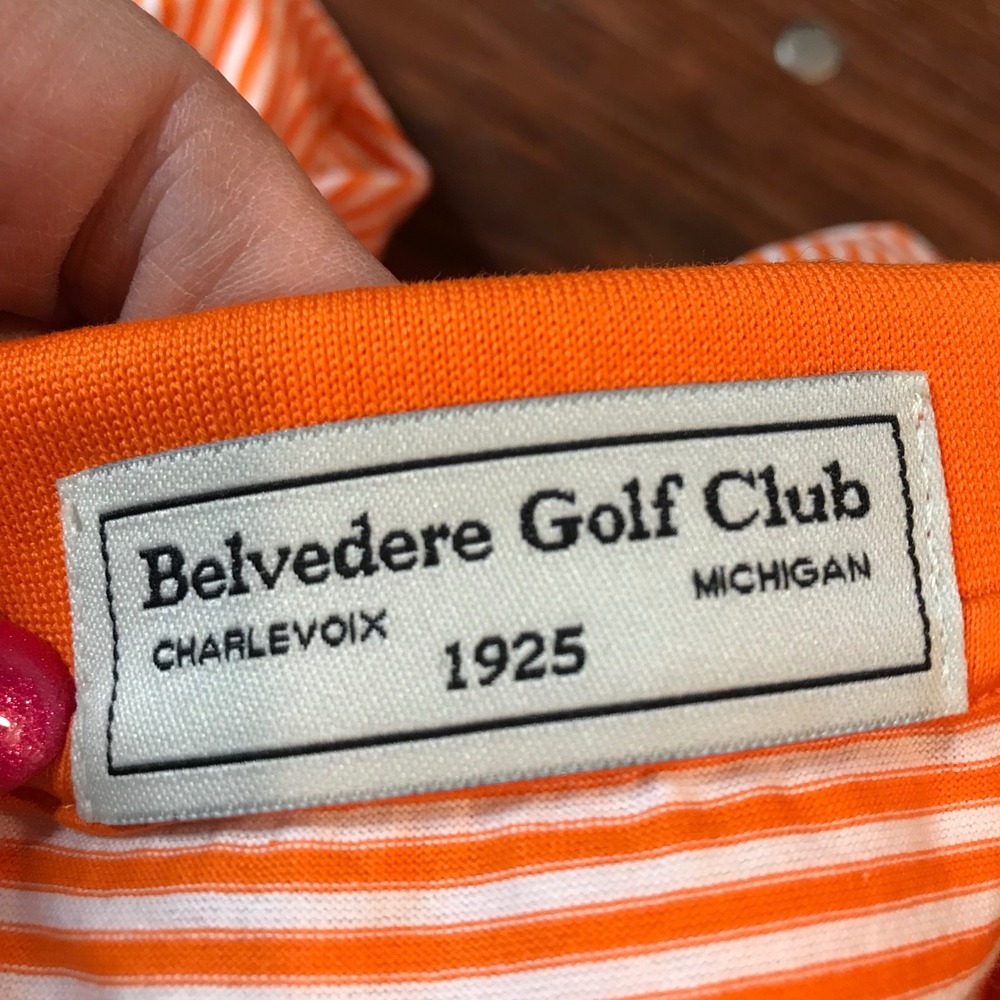 Belvedere Golf Club Mens Large Orange White Striped Supima Cotton Polo Shirt - Picture 8 of 12